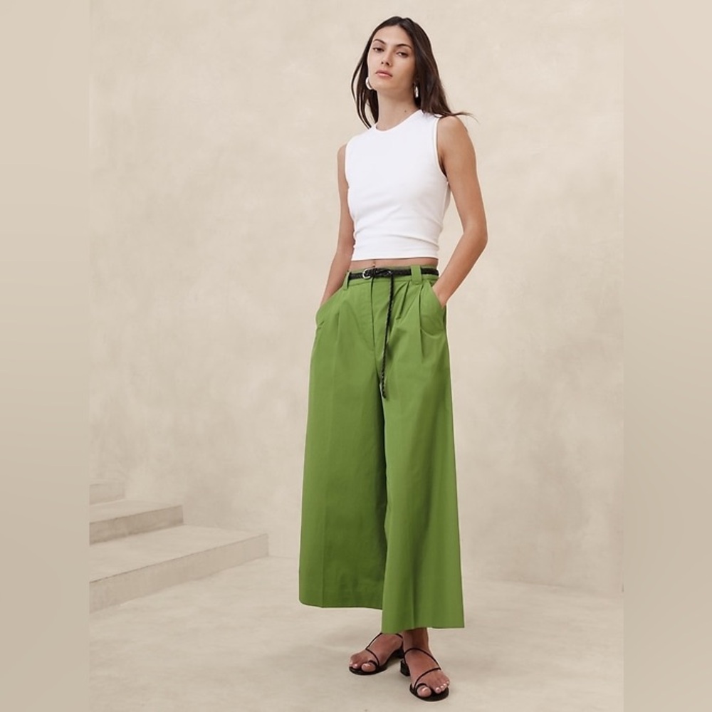 Pleated Wide-Leg Crop Poplin Pant | Banana Republic